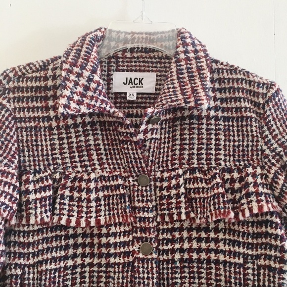 JACK BY BB DAKOTA Plaid Ruffled Cropped Wool Blend Jacket Size XS - Picture 2 of 14